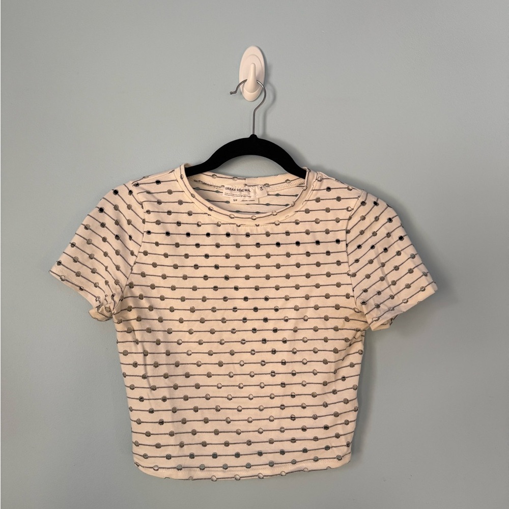 Urban Renewal Cream and Black Dotted Crop Top